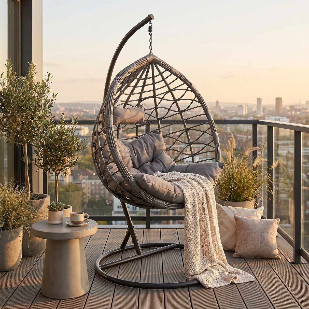 Balansoar Hudson, Metal si PP, 109x119x195 cm - Gri