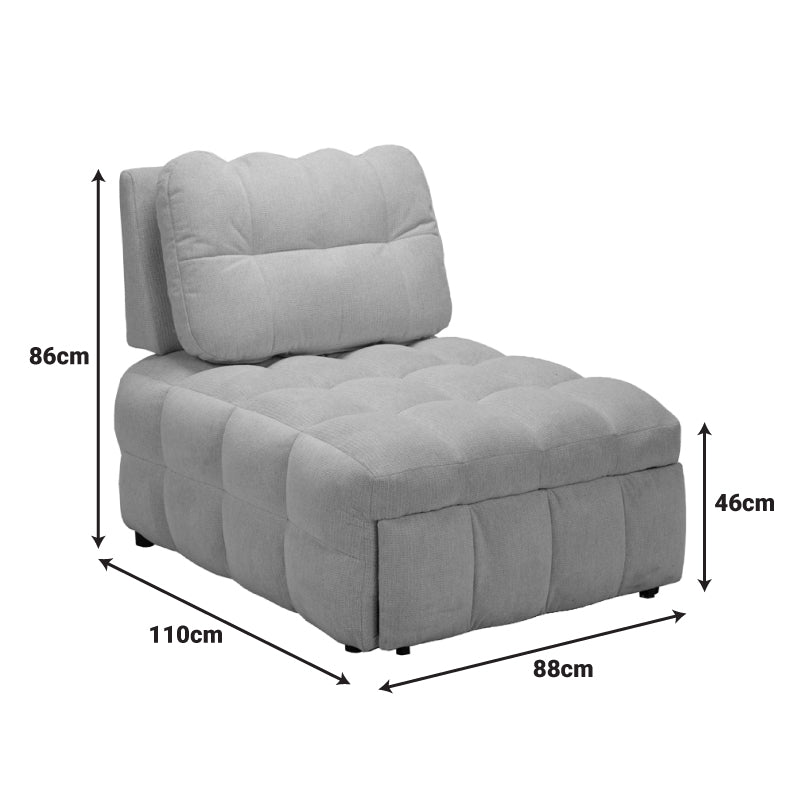 Jelica fotoliu-bed cu gri stofă 88x110x86cm, Gri-Negru