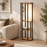 Lampă de podea cu rafturi Lumna, Stejar - Negru, 45x24x150 cm