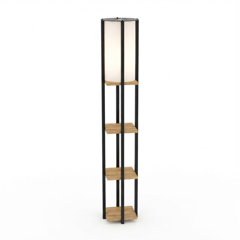 Lampă de podea cu rafturi Starda, Stejar - Negru, 25x25x150 cm