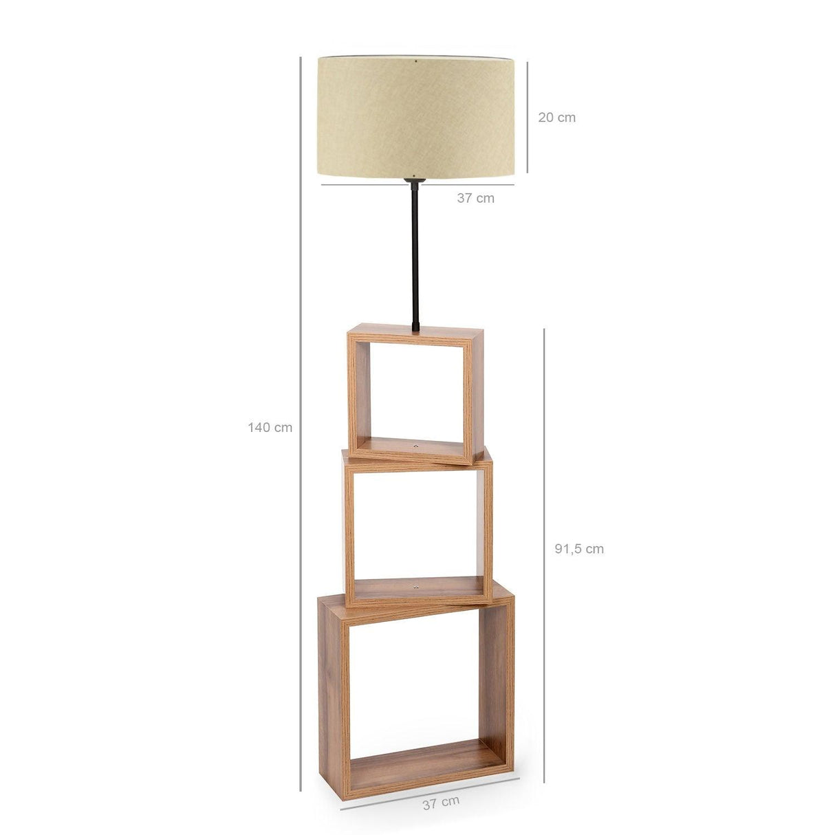 Lampadar Din Lemn Cu Biblioteca Robinson, Crem, 37x37x20 cm