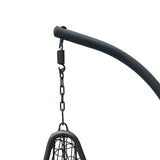 Leagăn tip cuib cu bază Soleil, metal negru, ratan natural, pernă, neagră, 120x95x195 cm