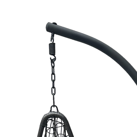 Leagăn tip cuib cu bază Soleil, metal negru, ratan natural, pernă, neagră, 120x95x195 cm