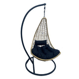 Leagăn tip cuib pe bază Soleil, Metal Negru - Ratan Natural, Pernă, Neagră, 120x95x195 cm - Leagăn tip cuib pe bază Soleil, Metal Negru - Ratan Natural, Pernă, Neagră, 120x95x195 cm