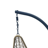 Leagăn tip cuib pe bază Soleil, Metal Negru - Ratan Natural, Pernă, Neagră, 120x95x195 cm - Negru