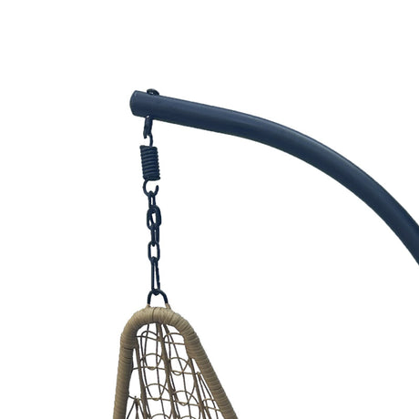 Leagăn tip cuib pe bază Soleil, Metal Negru - Ratan Natural, Pernă, Neagră, 120x95x195 cm