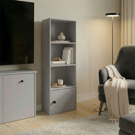Bibliotecă Lenobia cu dulăpior, gri, 31x24x95 cm