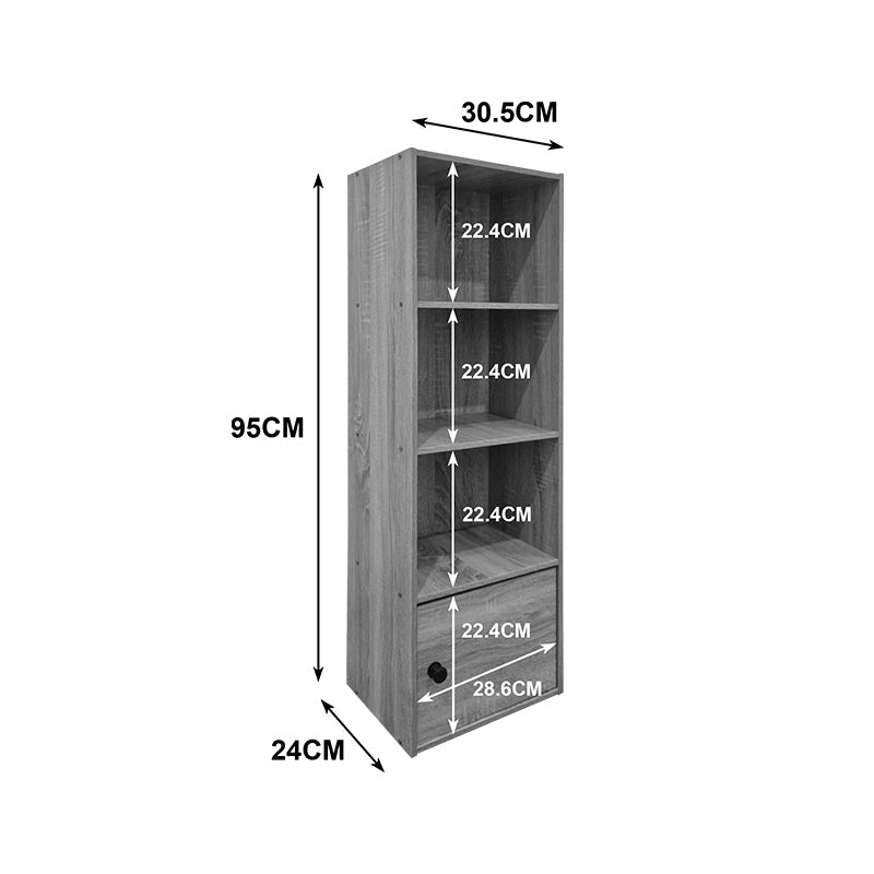 Bibliotecă Lenobia cu dulăpior, gri, 31x24x95 cm