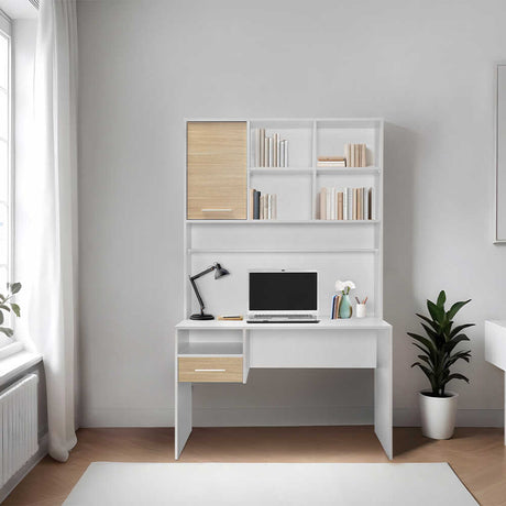 Birou CMU-1411-MB-2 Home Collection® London cu biblioteca, Alb - Stejar, 120x196x60 cm