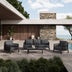 Lounge de exterior Feralda, cu funcție relaxare, aluminiu și sfoară gri deschis, compacte, 218x79x73 cm