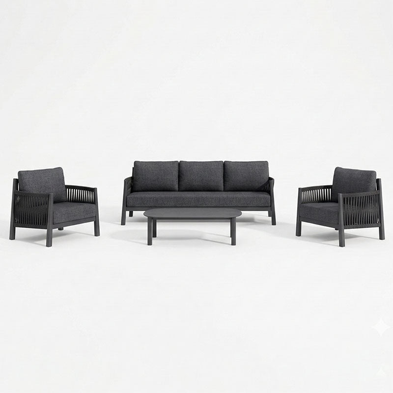 Lounge de exterior Feralda, cu funcție relaxare, aluminiu și sfoară gri deschis, compacte, 218x79x73 cm