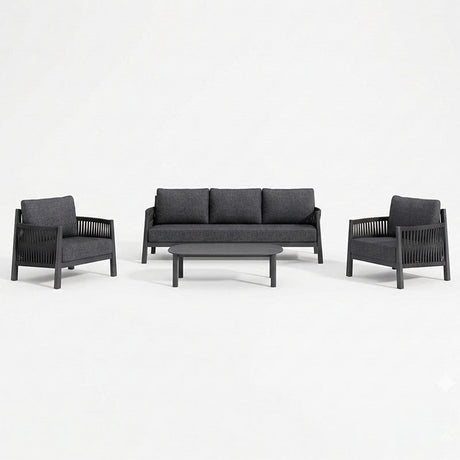 Lounge de exterior Feralda, cu funcție relaxare, aluminiu și sfoară gri deschis, compacte, 218x79x73 cm