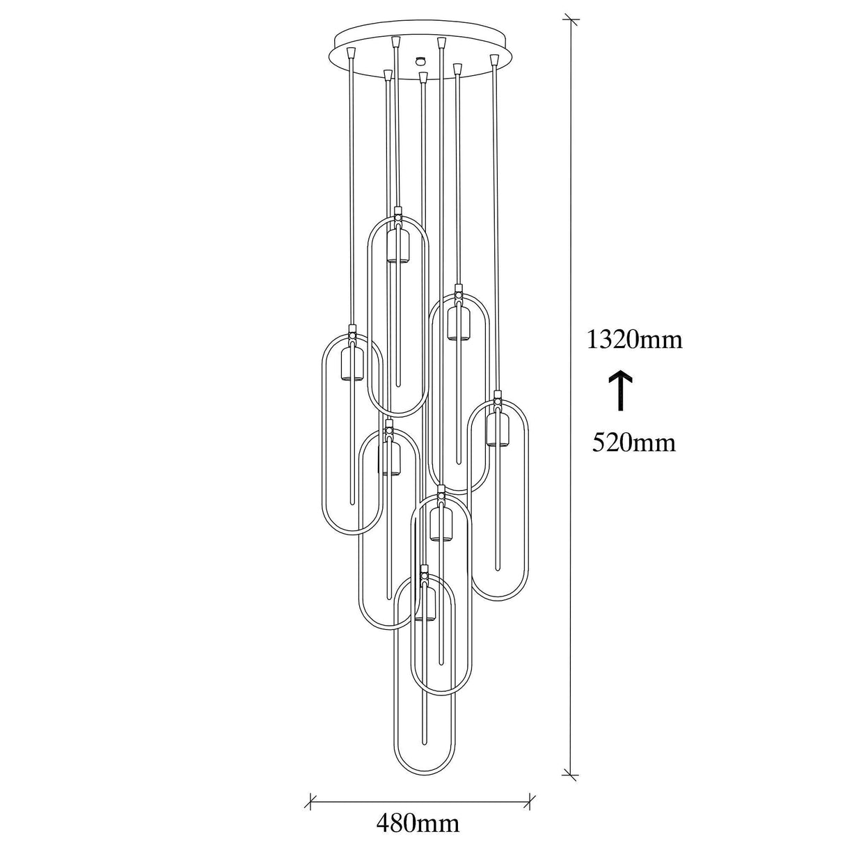 Lustra Cerco Chandelier, Negru, 40x40x132 cm