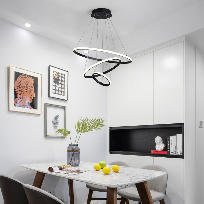 Lustră cu LED Rings, Metal, Negru, 60x100 cm, imagine suplimentara