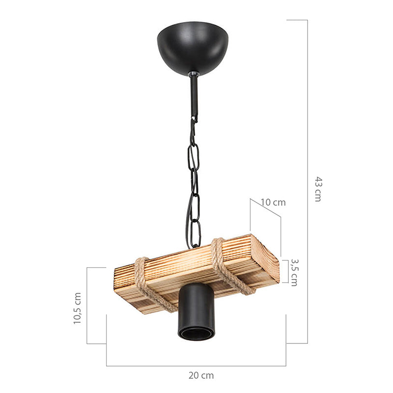 Lustra PWL-1027 metal, negru-Natural, 20x10x43 cm