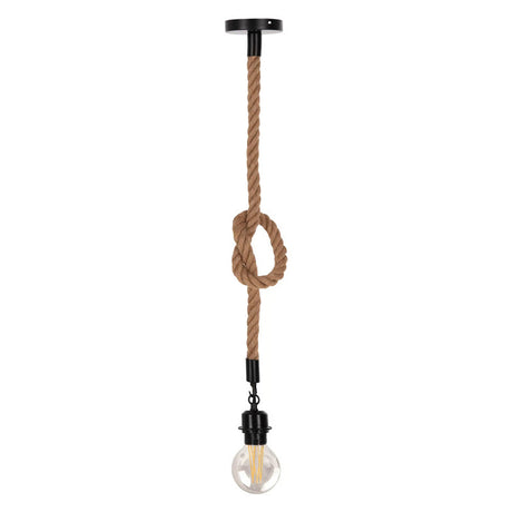 Lustra suspendata cu funie Vertuko, metal și sfoara, negru-Natural, 10x100 cm