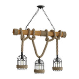 Lustră tavan cu elemente naturale, Woodie, Metal & Lemn & Frânghie, Natur, 80x20x80 cm