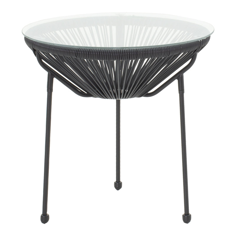 Masă Acapulco, Metal și Rattan, Alb - Negru, 50x52 cm - Masă Acapulco, Metal și Rattan, Alb - Negru, 50x52 cm