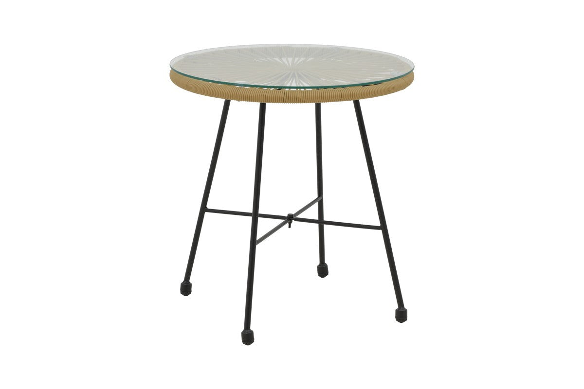 Masa Acapulco negru din metal cu ratan, Natural, 50x50x50 cm