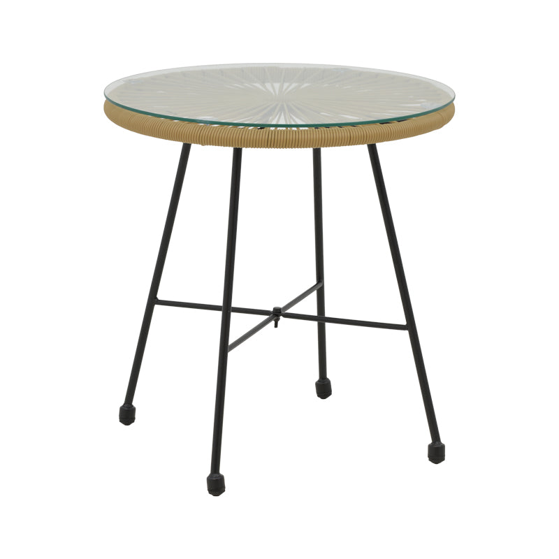 Masa Acapulco negru din metal cu ratan, Natural, 50x50x50 cm