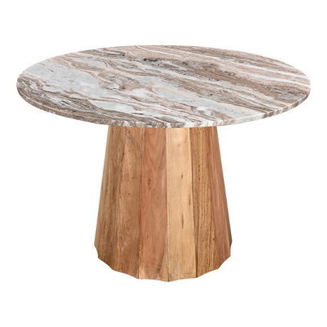 Masa cu blat de marmura Ezerdian, Lemn de Acacia, Natur, D150x76 cm