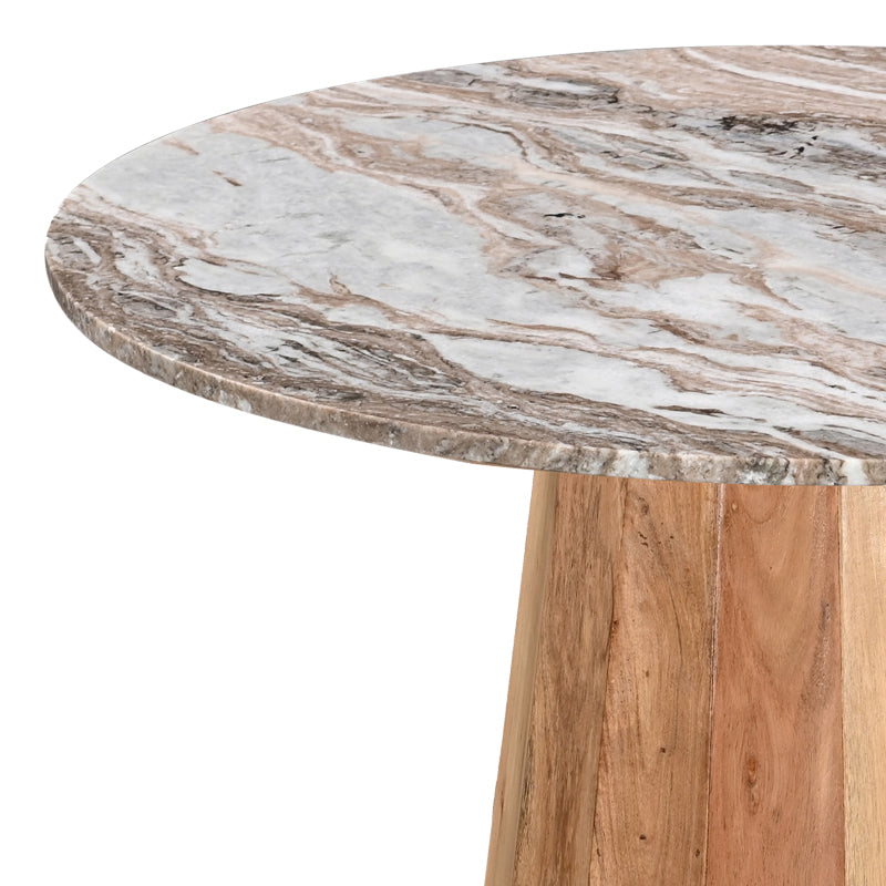 Masa cu blat de marmura Ezerdian, Lemn de Acacia, Natur, D150x76 cm