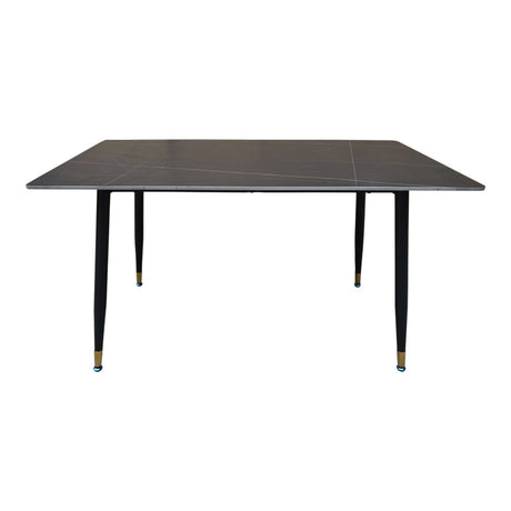 Masa cu blat negru de marmura Pembe, Piatra presata și metal, Negru, 140x80x75 cm