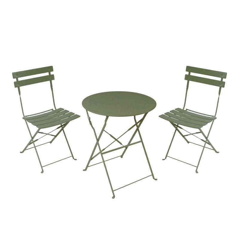 Masa de bistro pliabila cu set de 3 piese, stil urban, metal, verde masliniu, 60x71 cm