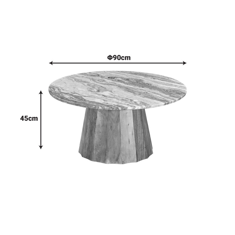 Masa de cafea cu blat din marmura, Ezerdian, Lemn de Acacia, Natur, D90x45 cm