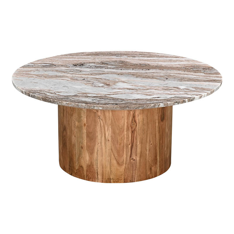 Masa de cafea cu blat din marmura Sergy, lemn masiv de acacia, Natur, 90x40 cm