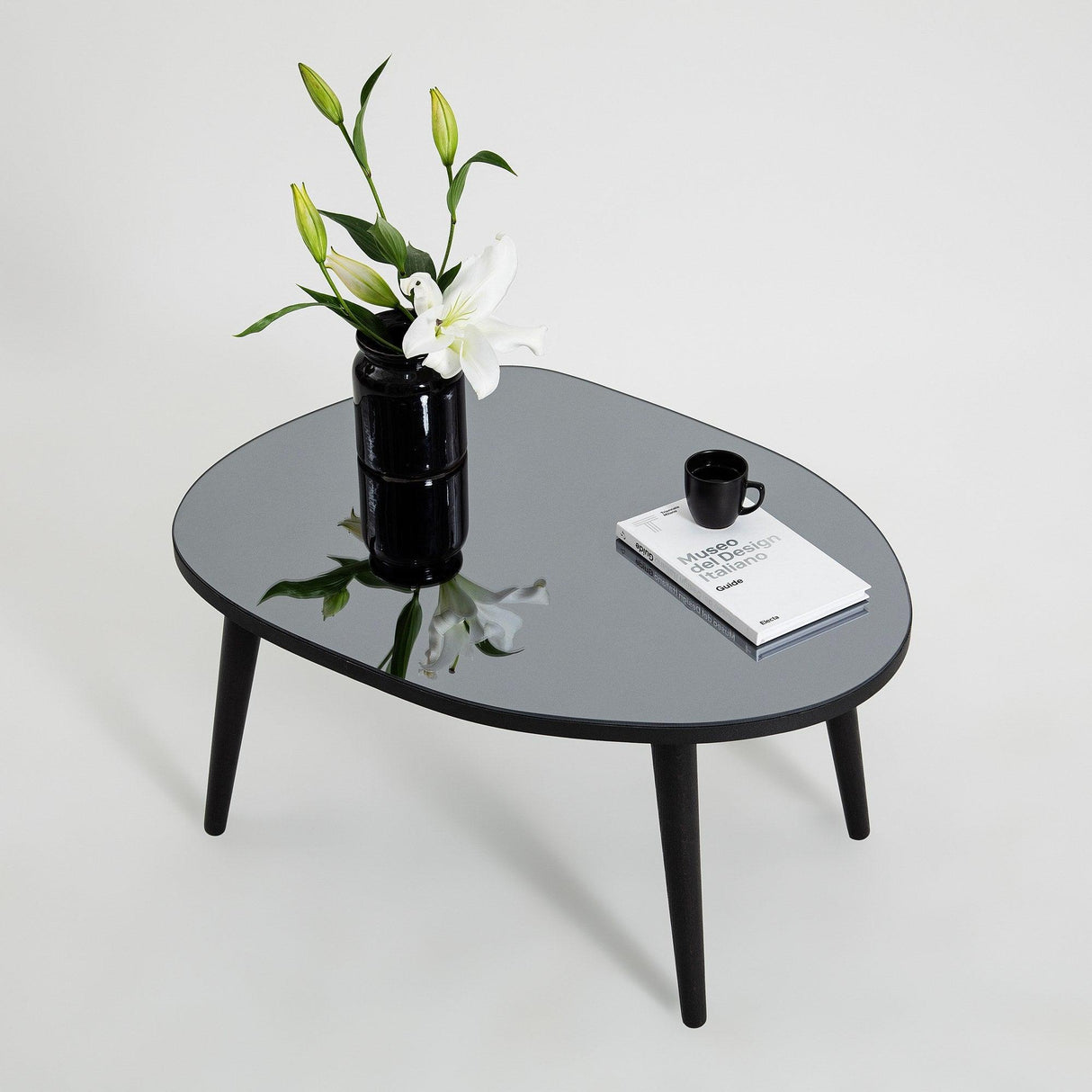 Masa de Cafea Gusto cu Sticla Securizata, Alb - Gri, 75x38x55 cm - Gri