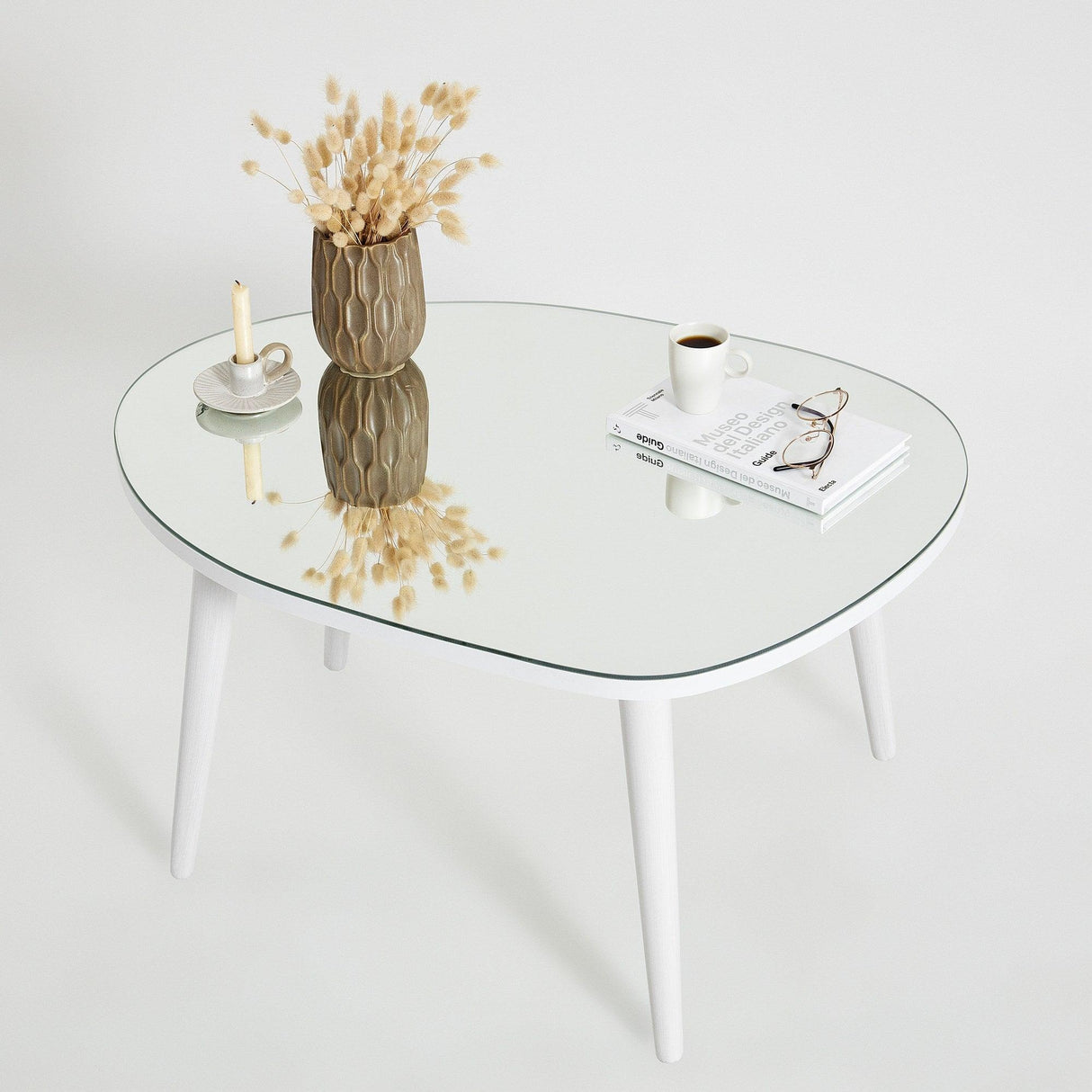 Masa de Cafea Gusto cu Sticla Securizata, Alb - Gri, 75x38x55 cm - Alb