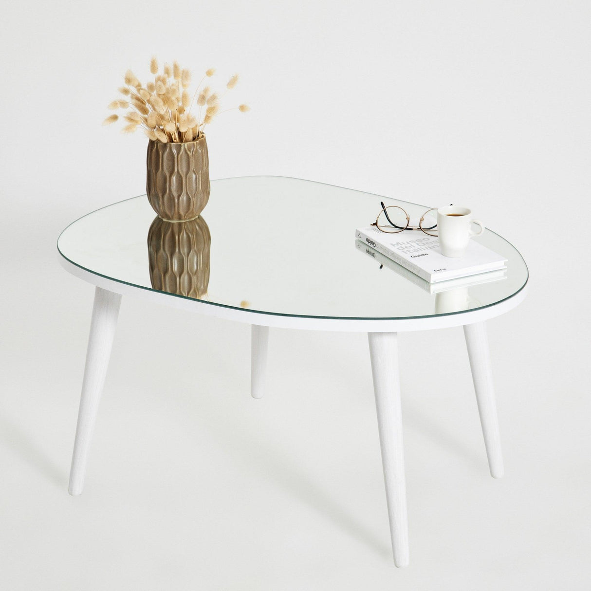 Masa de Cafea Gusto cu Sticla Securizata, Alb - Gri, 75x38x55 cm - Alb
