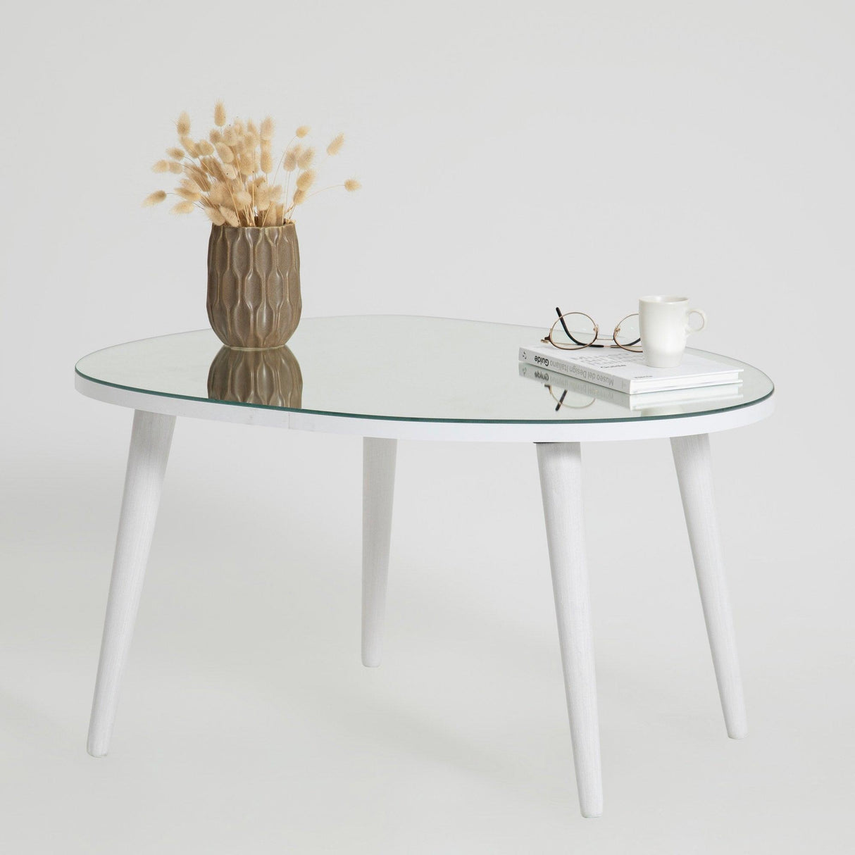 Masa de Cafea Gusto cu Sticla Securizata, Alb - Gri, 75x38x55 cm - Alb