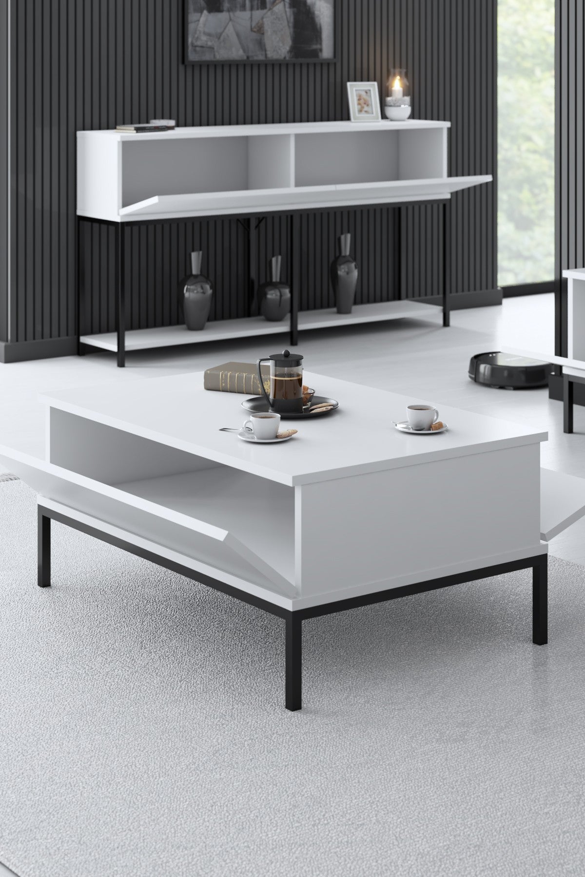 Masă de cafea Lord Bexley, alb - negru - alb - auriu - alb - argintiu, 90x60x40 cm - Black White