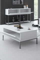 Masă de cafea Lord Bexley, alb - negru - alb - auriu - alb - argintiu, 90x60x40 cm - White Silver
