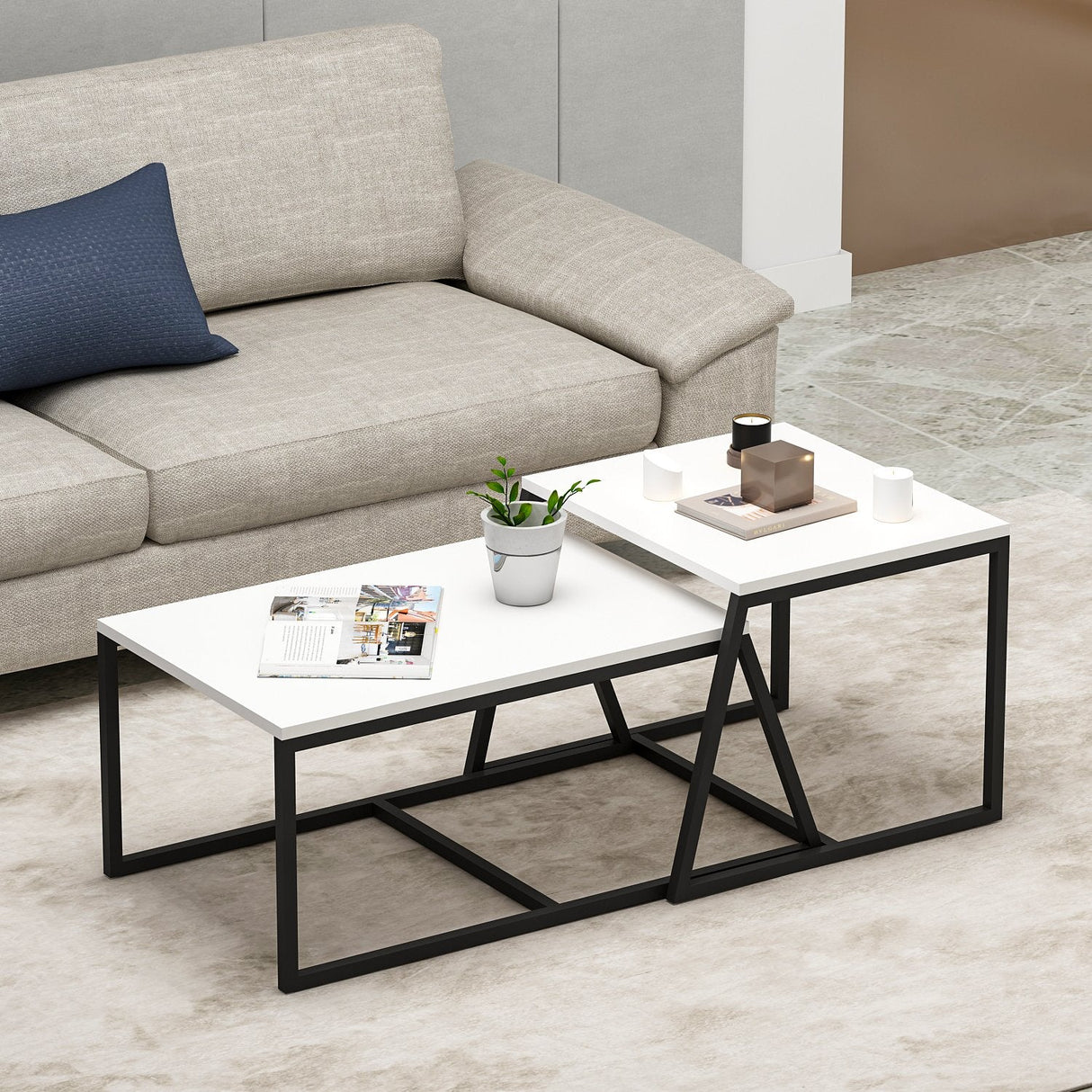 Masa de cafea Minimal Inarch, antracit - alb, 75x50x38 cm