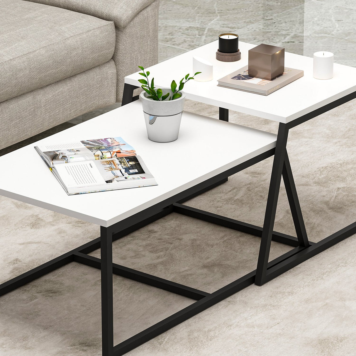 Masa de cafea Minimal Inarch, antracit - alb, 75x50x38 cm