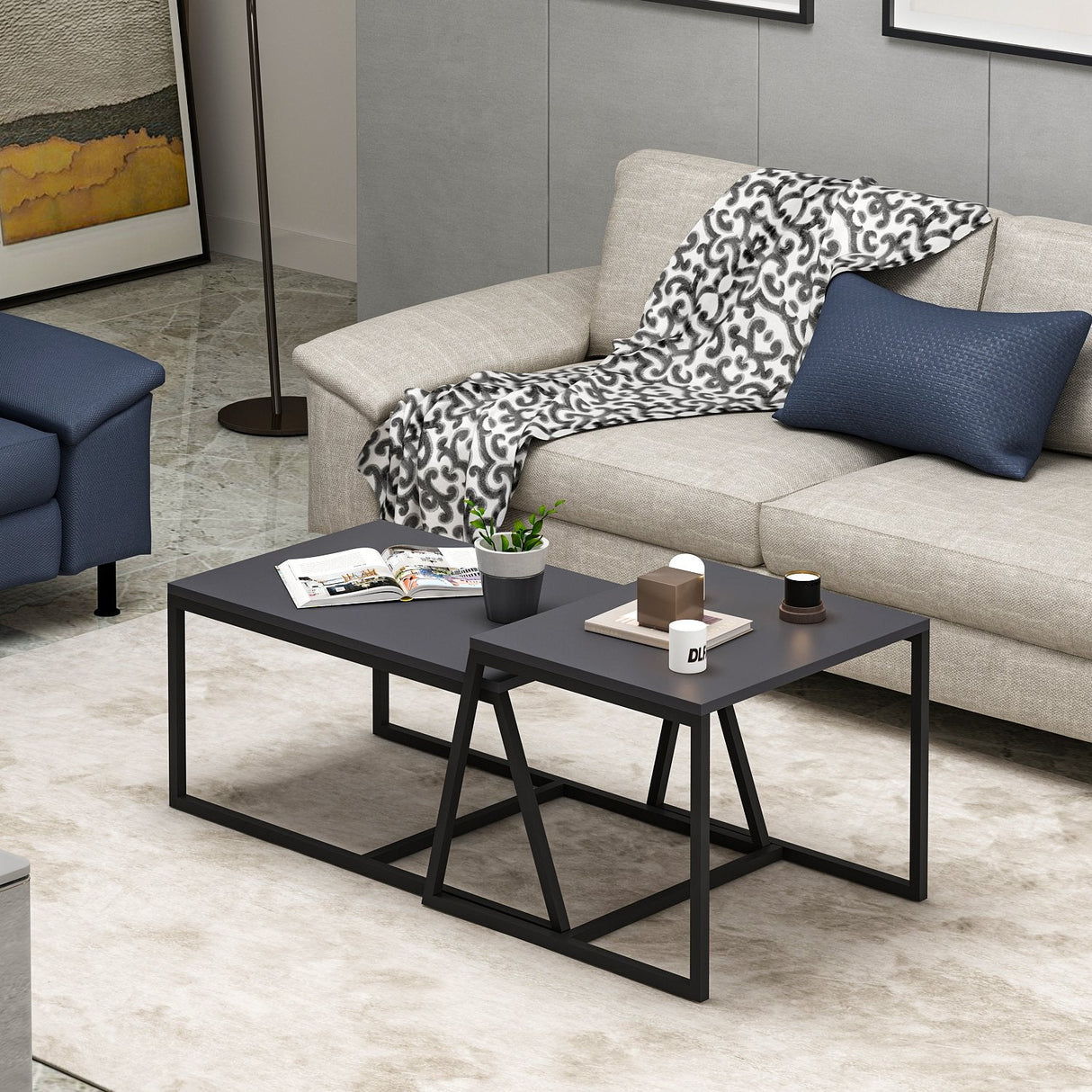 Masa de cafea Minimal Inarch, antracit - alb, 75x50x38 cm