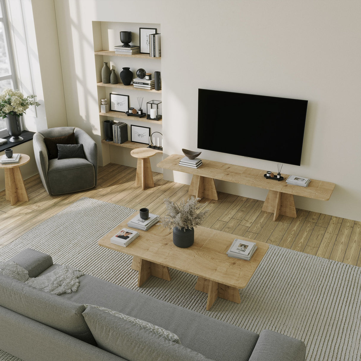 Masa de cafea Mushroom 2 Neostill, Negru - Sapphire Oak, 120x60 cm - Sapphire Oak