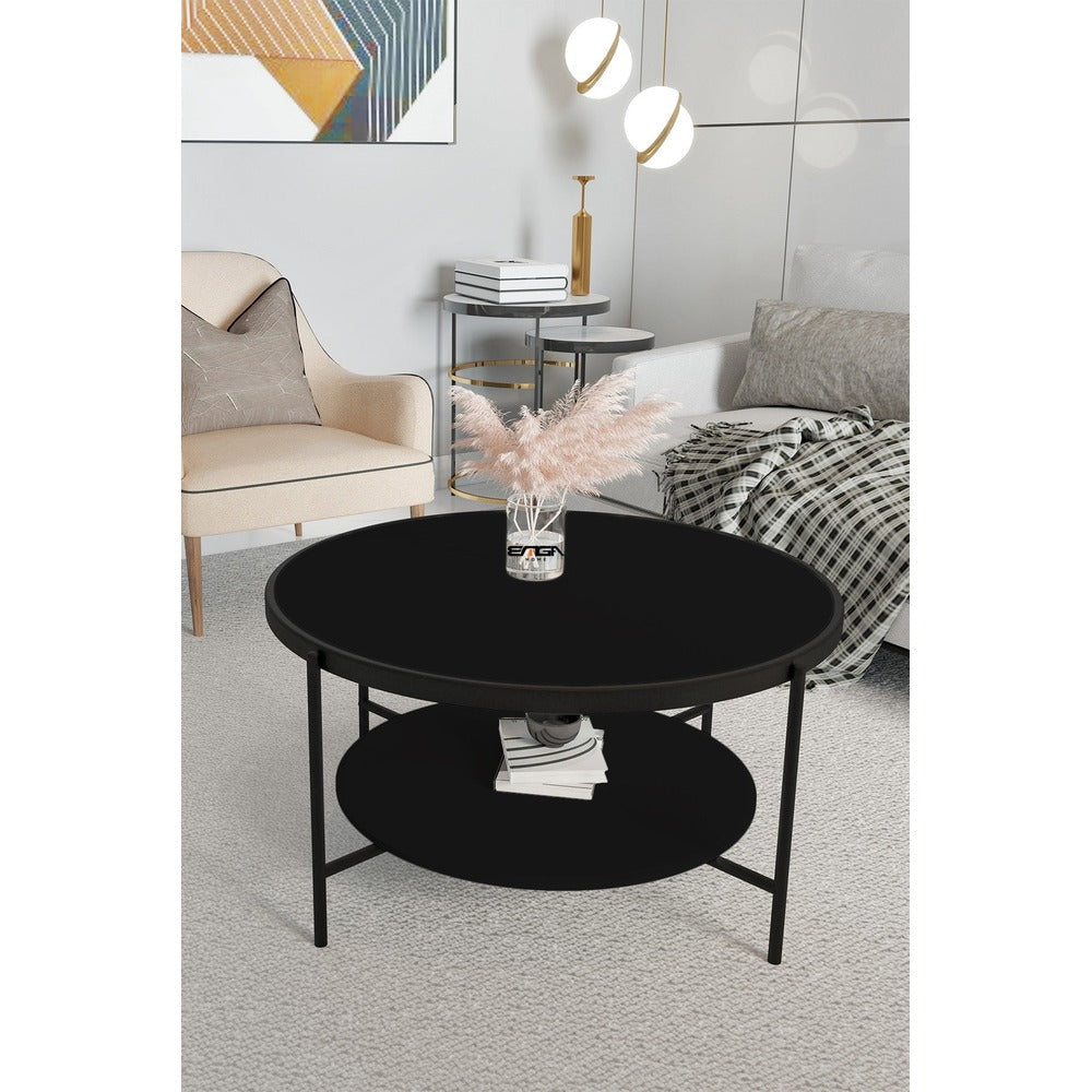Masă de cafea Oslo Mirosa, pin antic, negru, fume-alb, 75x75x45 cm - Negru
