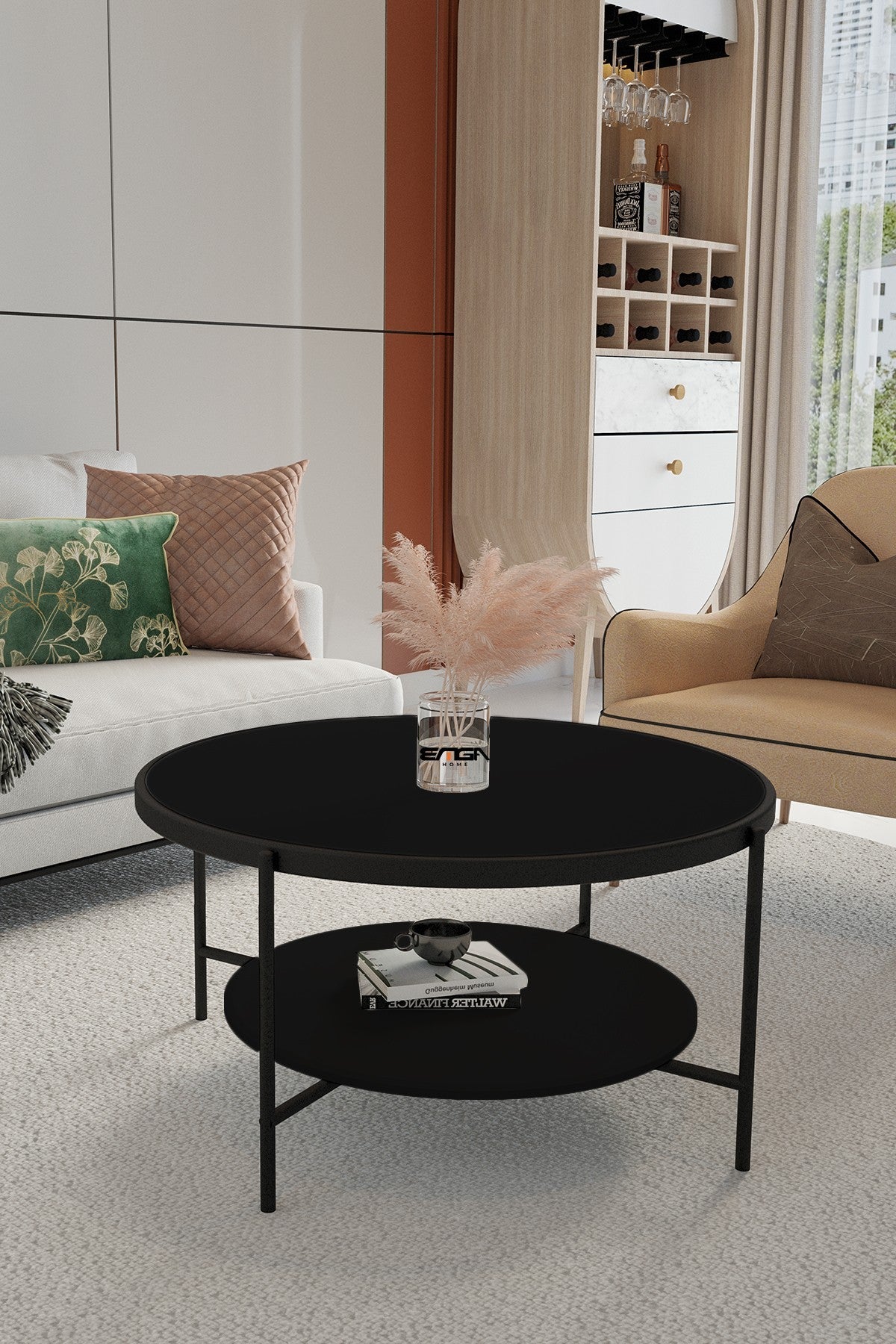 Masă de cafea Oslo Mirosa, pin antic, negru, fume-alb, 75x75x45 cm - Negru