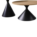 Masă de cafea set 2 piese Hemena, Lemn/Metal, Negru-Natur, variate, 70x70x40 cm