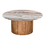 Masa de cafea set 2 piese Sergy, Solid, Lemn de acacia și marmura, variate, Natural, 90x90x40 cm
