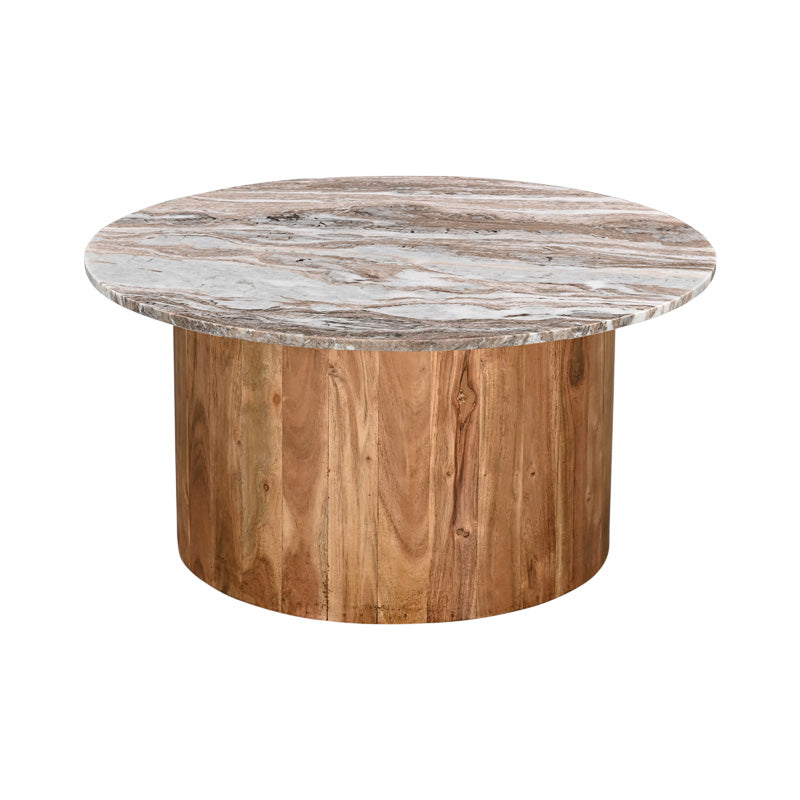 Masa de cafea set 2 piese Sergy, Solid, Lemn de acacia și marmura, variate, Natural, 90x90x40 cm