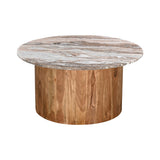 Masa de cafea set 2 piese Sergy, Solid, Lemn de acacia și marmura, variate, Natural, 90x90x40 cm