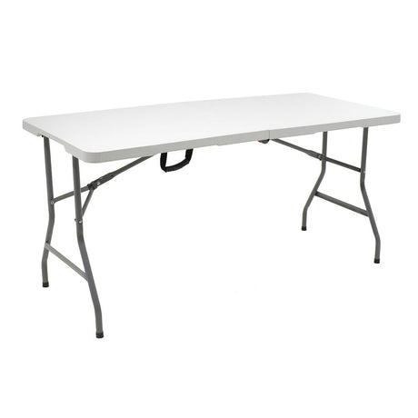 Masa de camping pliabila comerciala Rodeo rama metalica, Alb, 152x60x74 cm