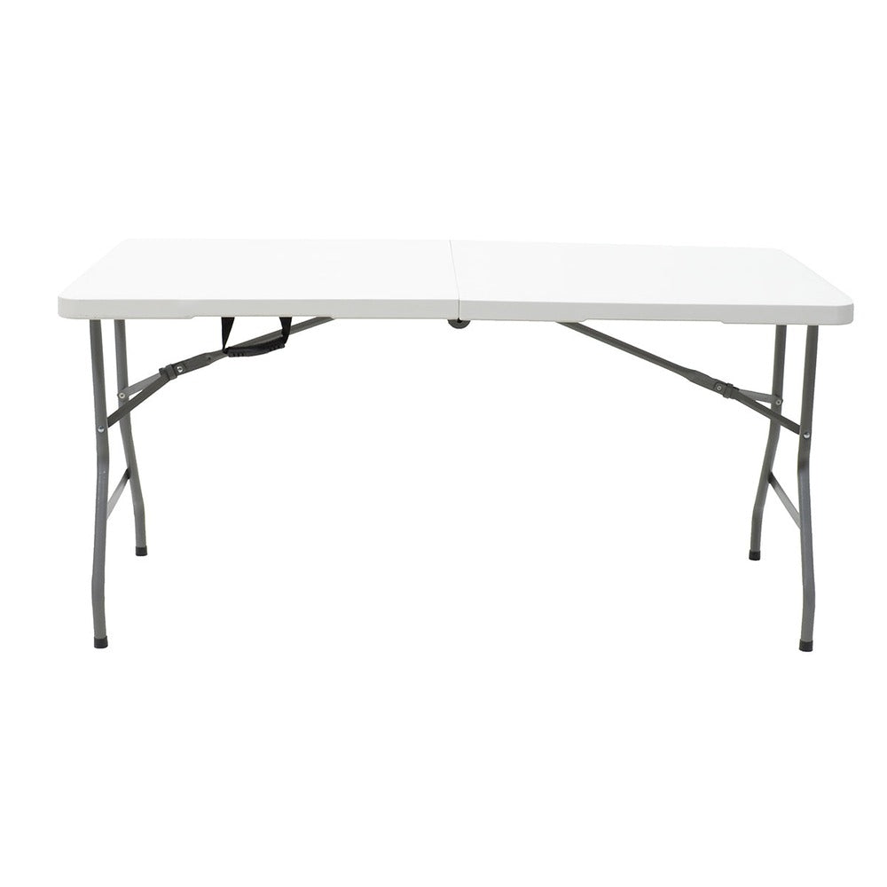 Masa de camping pliabila comerciala Rodeo rama metalica, Alb, 152x60x74 cm