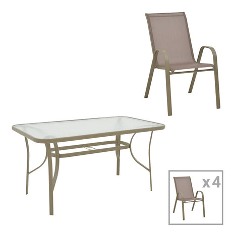 Masă de sufragerie cu blat din sticla, Ensure-Calan, metal și sticla, Multicolor, 140x80x70 cm