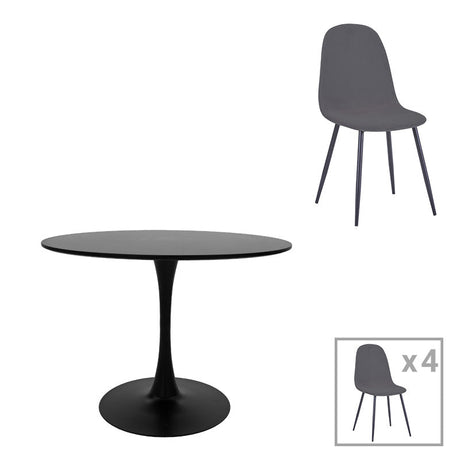 Masă de sufragerie cu scaune Bella-Balou, set 5 piese, /velur, culori, negru-antracit, 120x73 cm